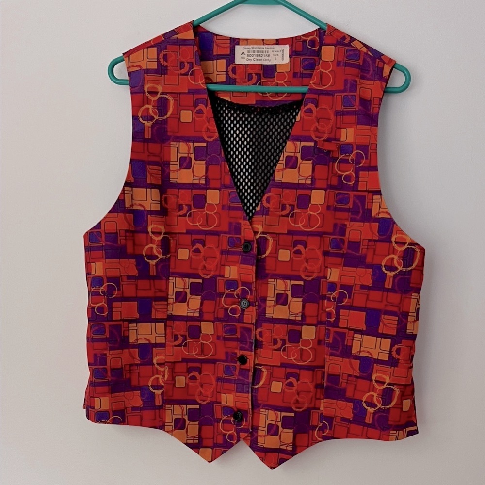 90s Disney Worldwide Service Cruise Cast Colorful Mickey Pattern Vest. Female L